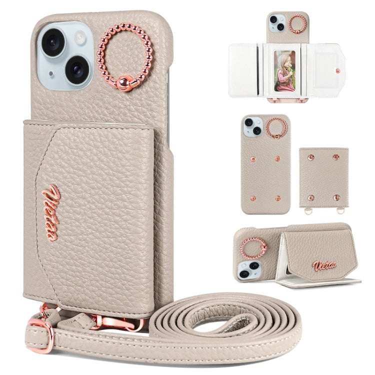 For iPhone 13 VIETAO Ring Holder Card Bag Phone Case with Lanyard