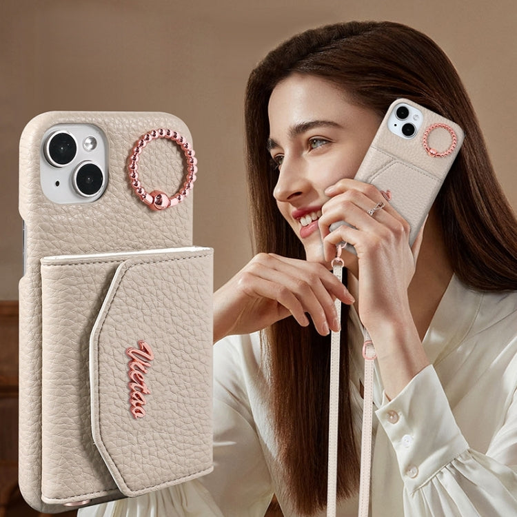 For iPhone 13 VIETAO Ring Holder Card Bag Phone Case with Lanyard