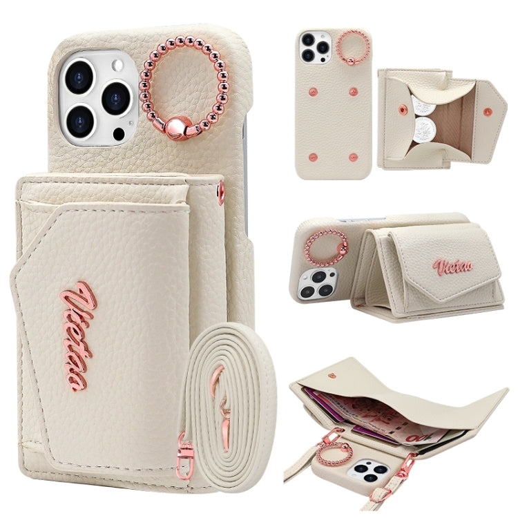 For iPhone 14 Pro VIETAO Ring Holder Wallet PU Phone Case with Lanyard