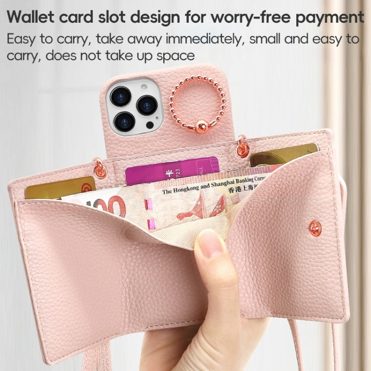 For iPhone 15 Plus VIETAO Ring Holder Wallet PU Phone Case with Lanyard