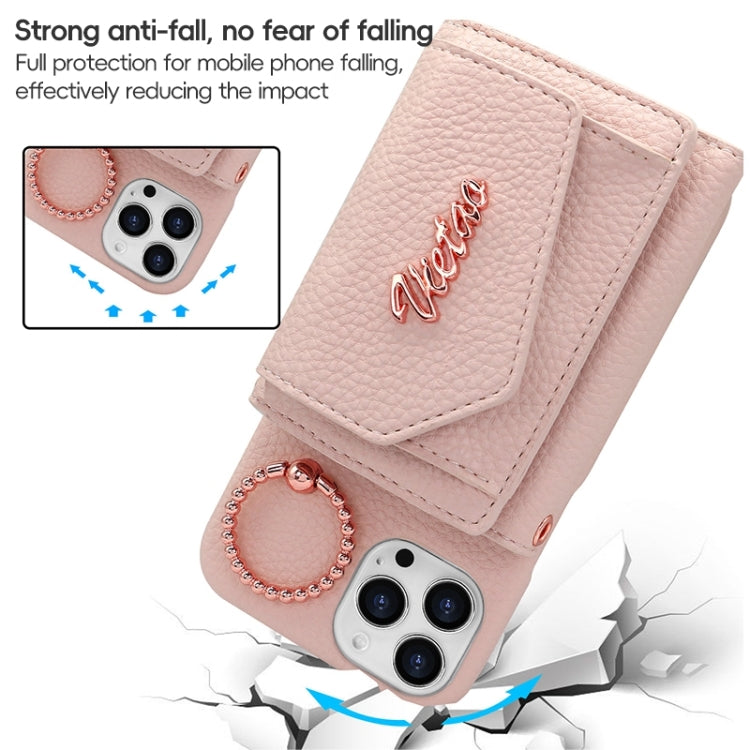 For iPhone 15 Plus VIETAO Ring Holder Wallet PU Phone Case with Lanyard