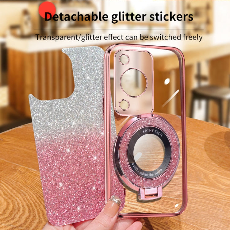 For Huawei Enjoy 70 Plated Gradient Glitter Round Holder TPU Phone Case