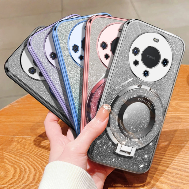 For Huawei Mate 60 Plated Gradient Glitter Round Holder TPU Phone Case