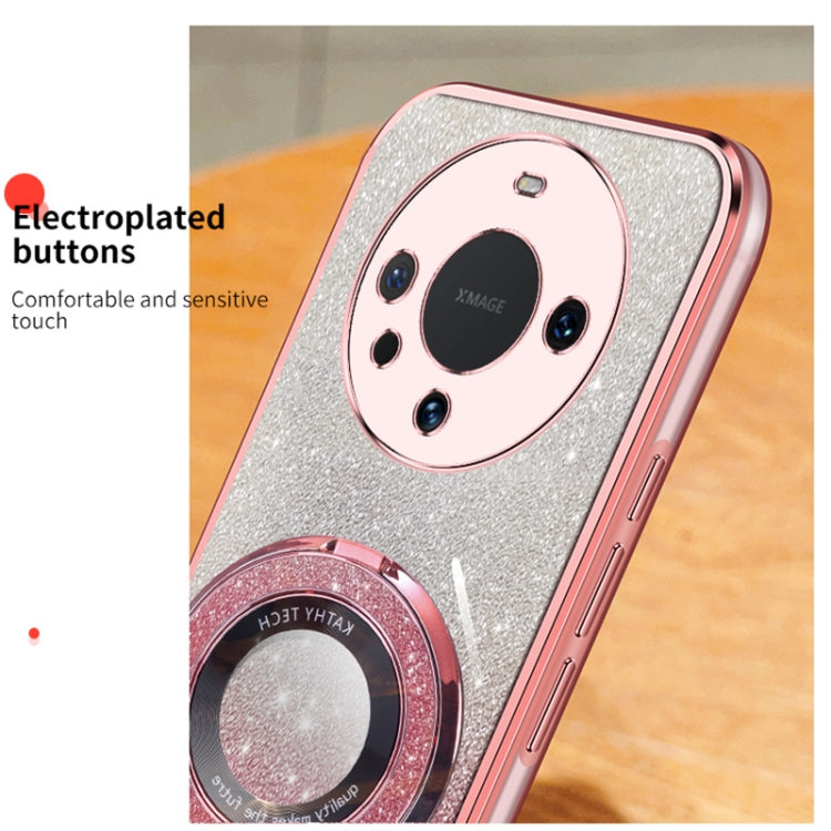 For Huawei Mate 60 Plated Gradient Glitter Round Holder TPU Phone Case