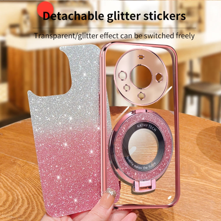 For Huawei Mate 60 Plated Gradient Glitter Round Holder TPU Phone Case
