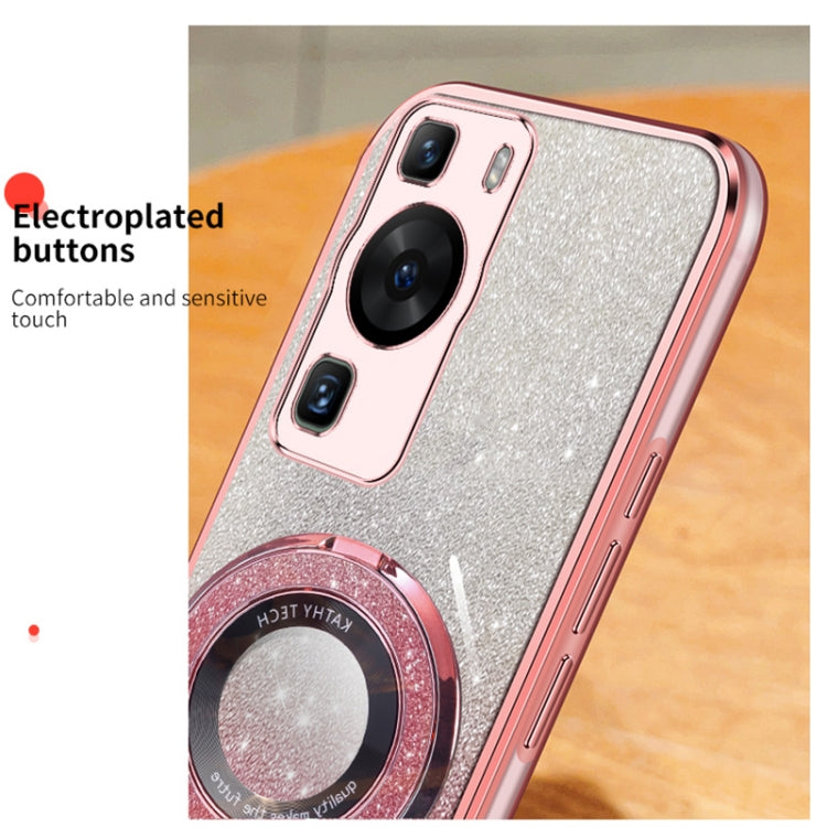 For Huawei P60 Plated Gradient Glitter Round Holder TPU Phone Case