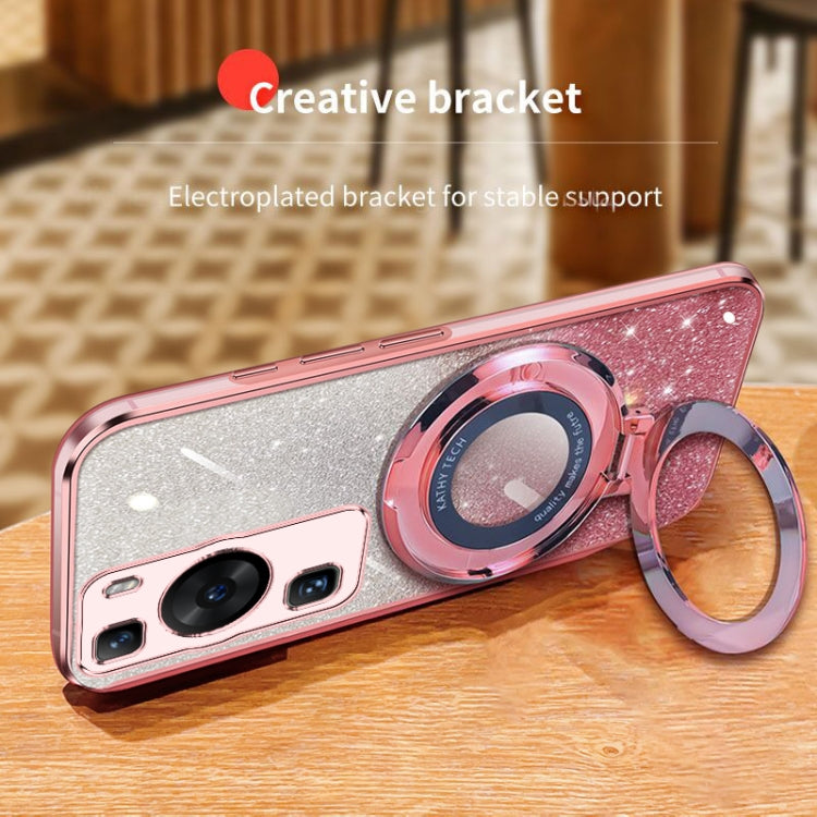 For Huawei P60 Plated Gradient Glitter Round Holder TPU Phone Case