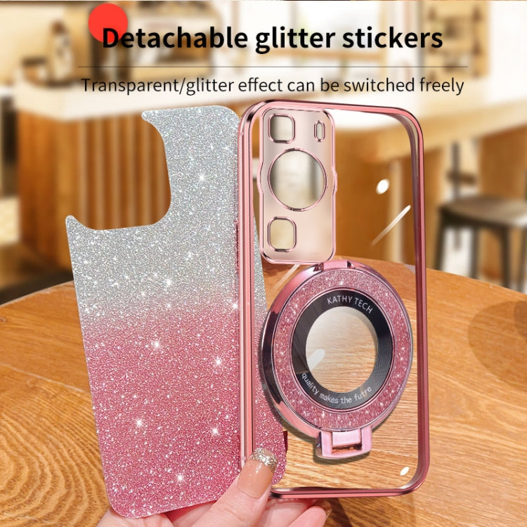 For Huawei P60 Plated Gradient Glitter Round Holder TPU Phone Case