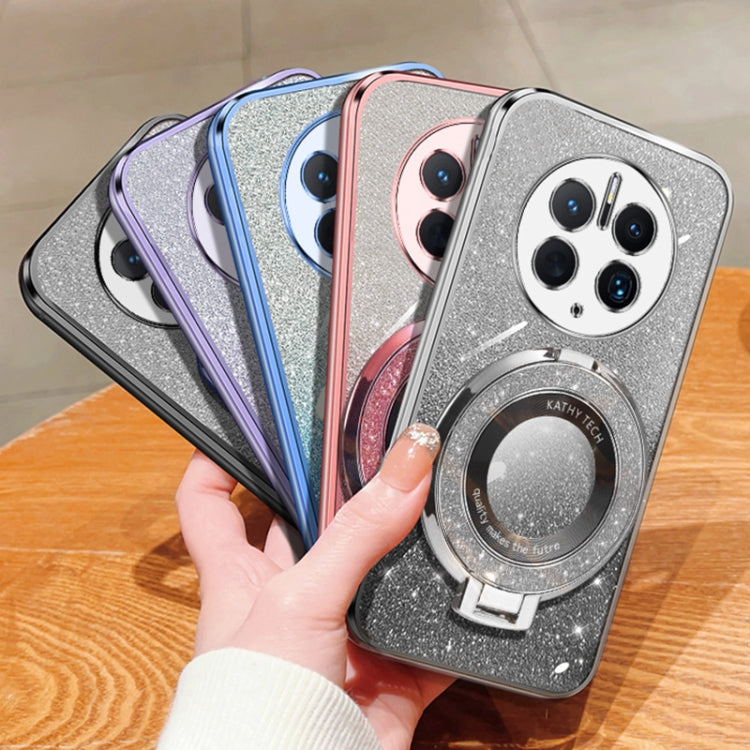 For Huawei Mate 50 Pro Plated Gradient Glitter Round Holder TPU Phone Case