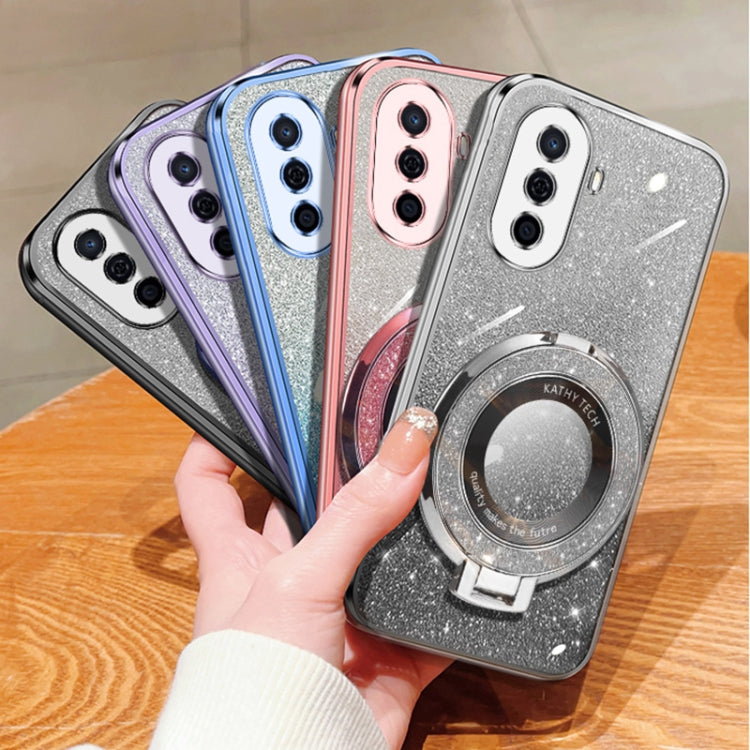 For Huawei Enjoy 50 / nova Y70 Plated Gradient Glitter Round Holder TPU Phone Case