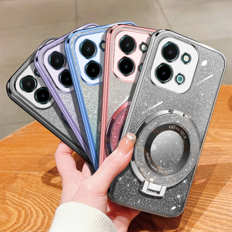 For vivo Y28 4G Plated Gradient Glitter Round Holder TPU Phone Case