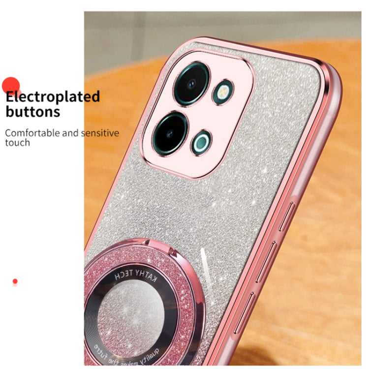 For vivo Y28 4G Plated Gradient Glitter Round Holder TPU Phone Case