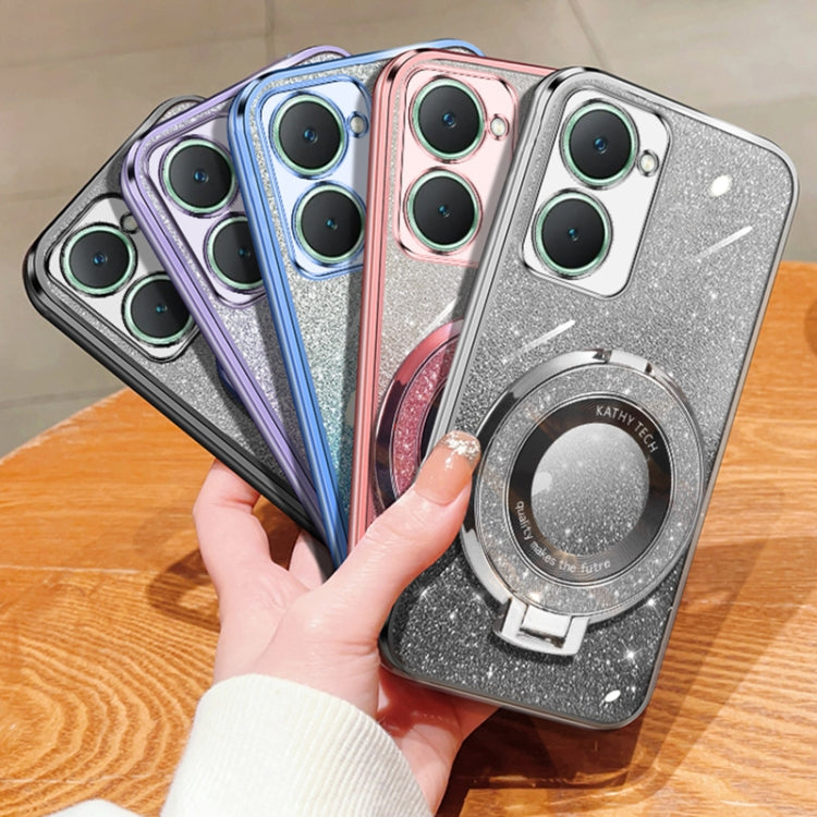 For vivo Y18 Plated Gradient Glitter Round Holder TPU Phone Case