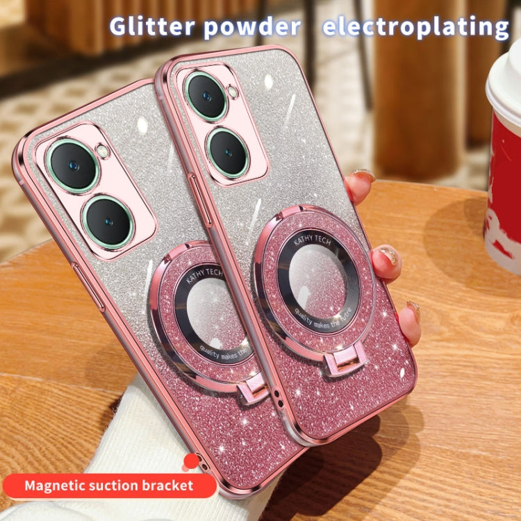 For vivo Y03 Plated Gradient Glitter Round Holder TPU Phone Case