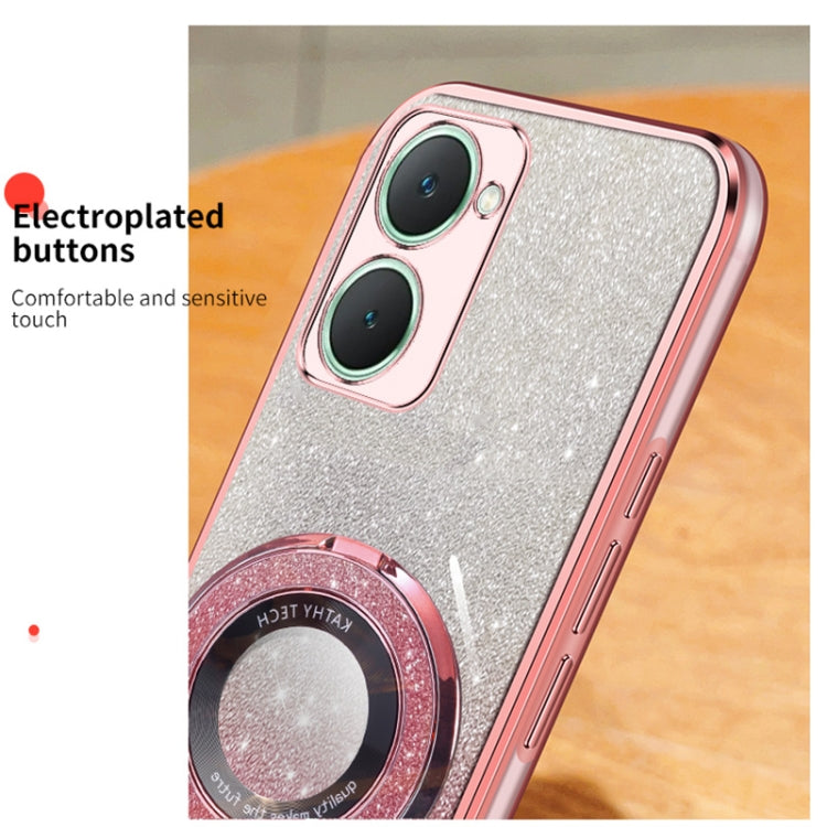 For vivo Y03 Plated Gradient Glitter Round Holder TPU Phone Case