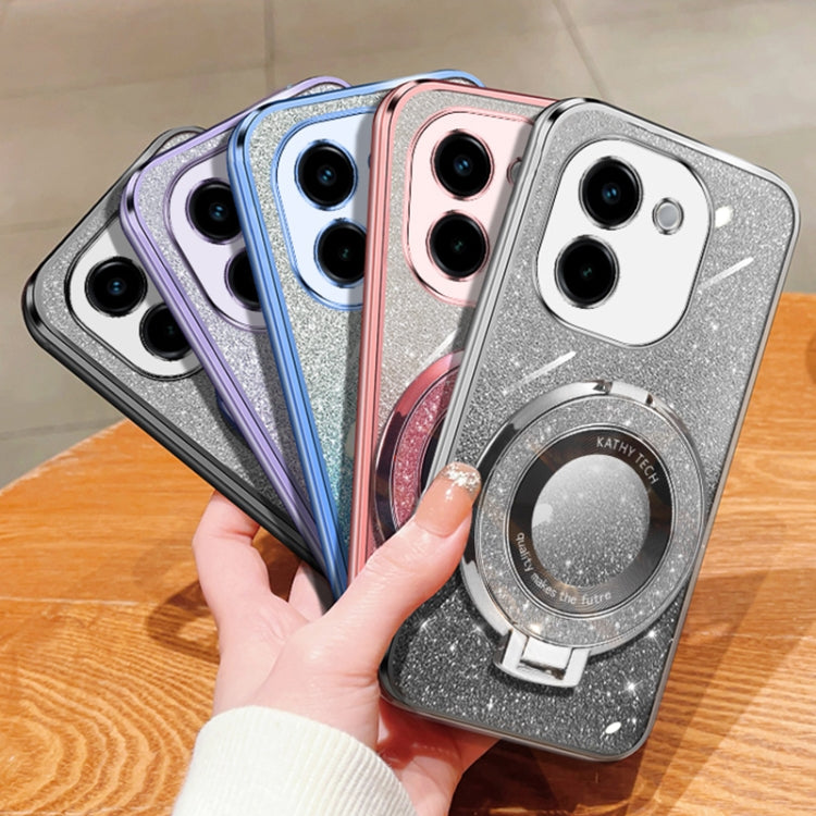 For vivo Y200 5G Plated Gradient Glitter Round Holder TPU Phone Case
