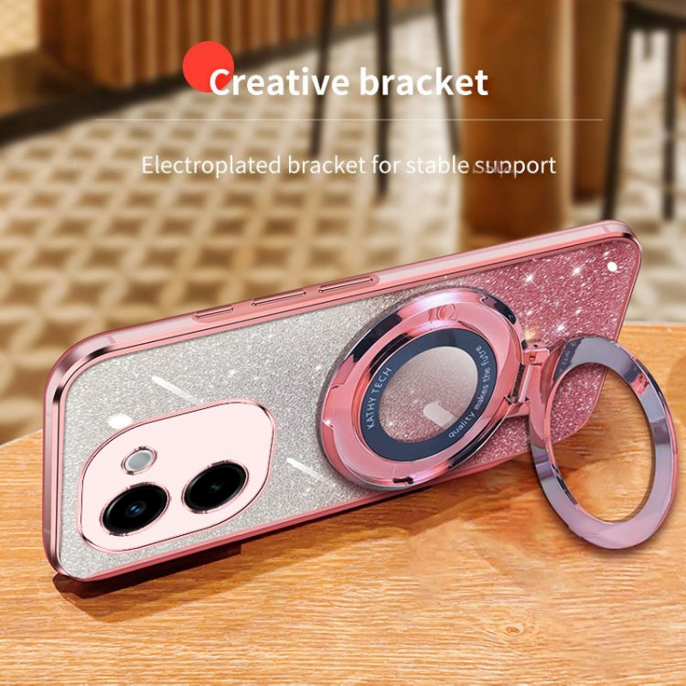 For vivo Y200 5G Plated Gradient Glitter Round Holder TPU Phone Case