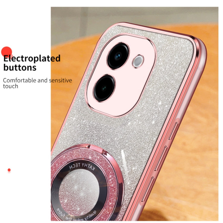 For vivo Y200 5G Plated Gradient Glitter Round Holder TPU Phone Case