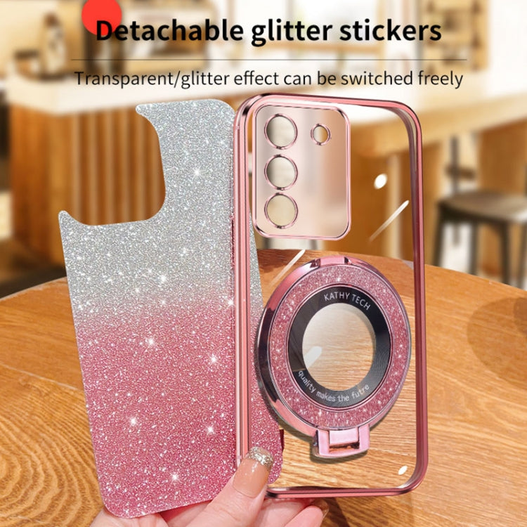 For vivo Y200 Global / V29e Plated Gradient Glitter Round Holder TPU Phone Case
