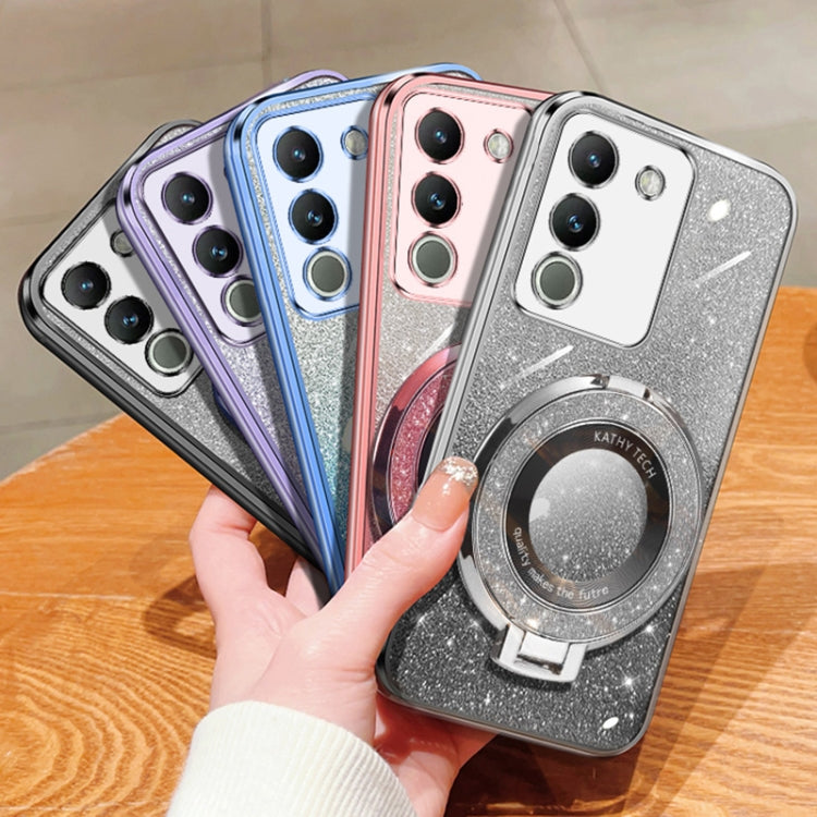 For vivo Y200 Global / V29e Plated Gradient Glitter Round Holder TPU Phone Case