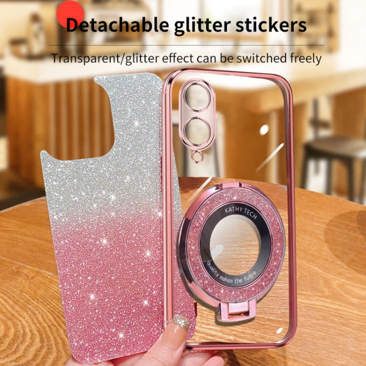 For vivo Y17s Plated Gradient Glitter Round Holder TPU Phone Case