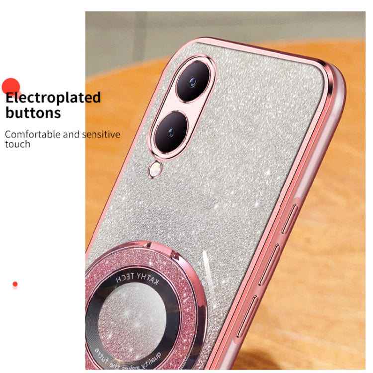 For vivo Y17s Plated Gradient Glitter Round Holder TPU Phone Case