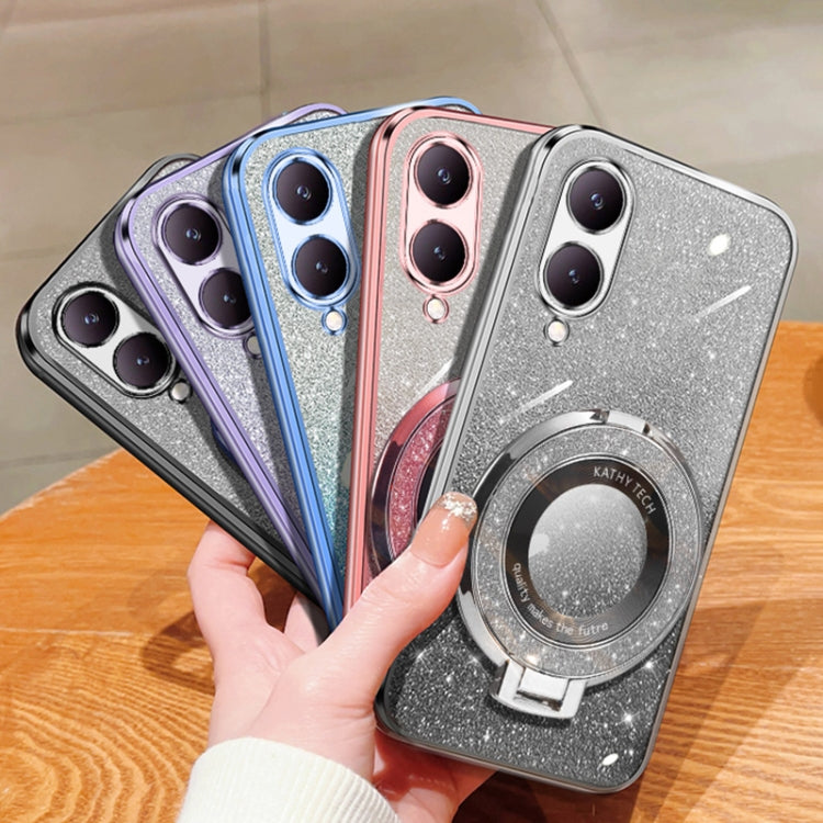 For vivo Y17s Plated Gradient Glitter Round Holder TPU Phone Case
