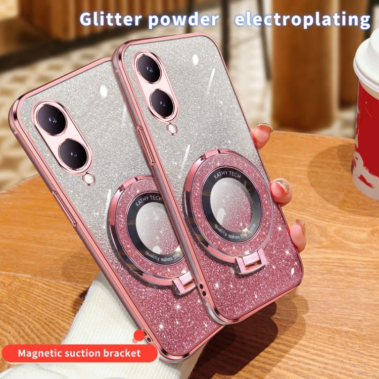 For vivo Y17s Plated Gradient Glitter Round Holder TPU Phone Case