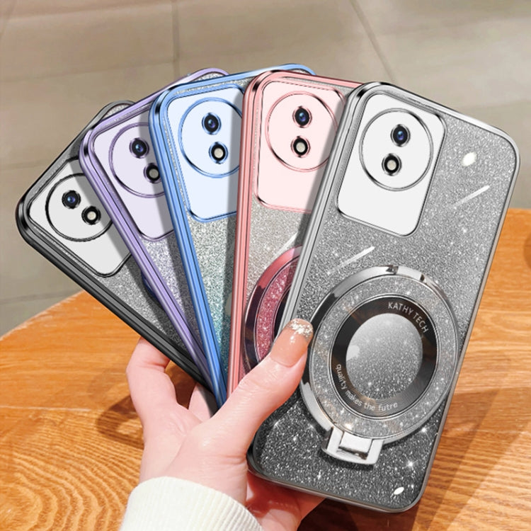 For vivo Y02 / Y11 2023 Plated Gradient Glitter Round Holder TPU Phone Case