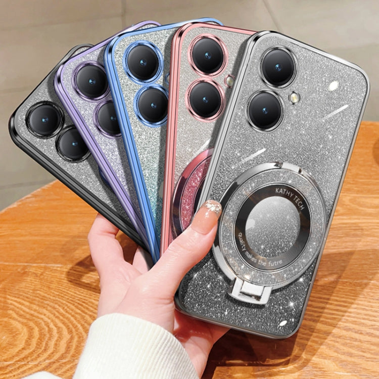 For vivo Y35+ / Y27 4G Plated Gradient Glitter Round Holder TPU Phone Case