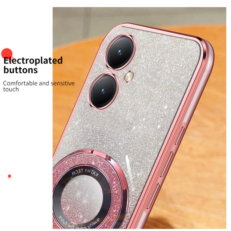 For vivo Y35+ / Y27 4G Plated Gradient Glitter Round Holder TPU Phone Case