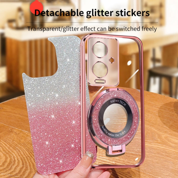 For vivo Y78+ Plated Gradient Glitter Round Holder TPU Phone Case