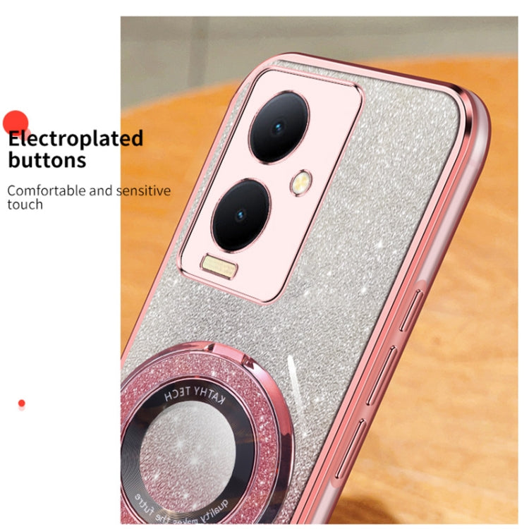 For vivo Y78+ Plated Gradient Glitter Round Holder TPU Phone Case