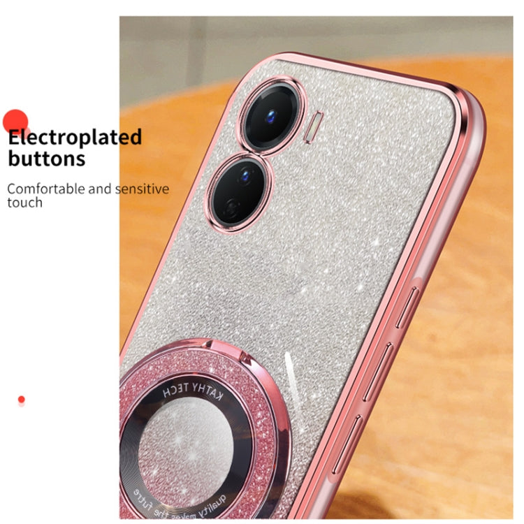 For vivo Y16 Plated Gradient Glitter Round Holder TPU Phone Case