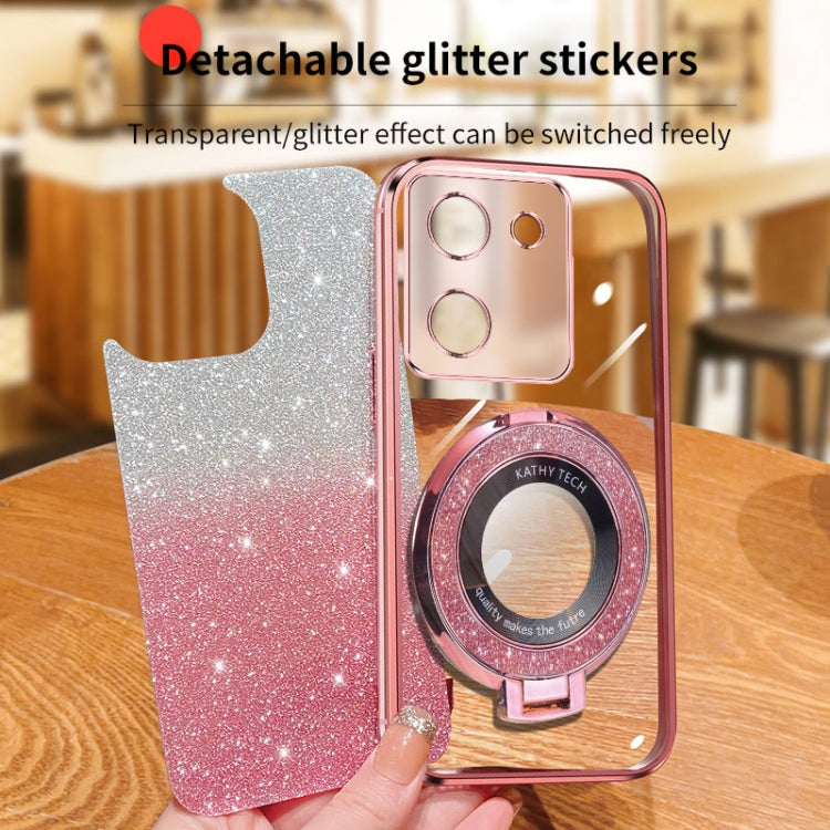 For vivo Y100 5G Plated Gradient Glitter Round Holder TPU Phone Case