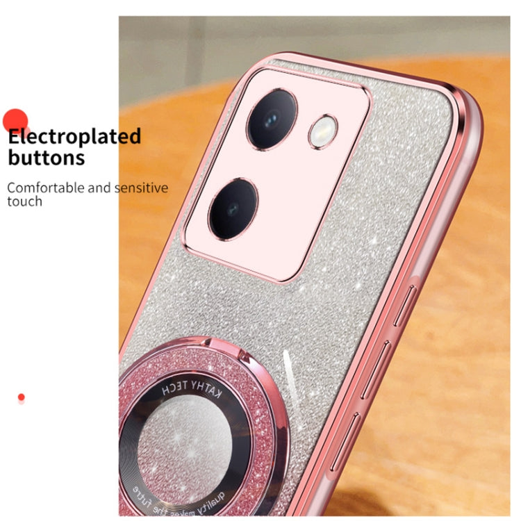 For vivo Y100 5G Plated Gradient Glitter Round Holder TPU Phone Case