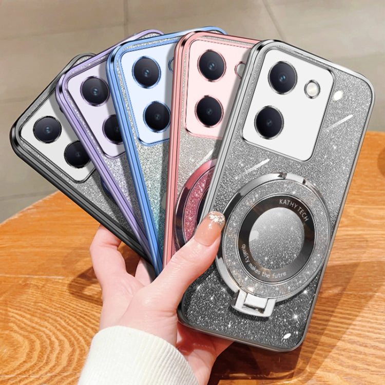 For vivo Y100 5G Plated Gradient Glitter Round Holder TPU Phone Case