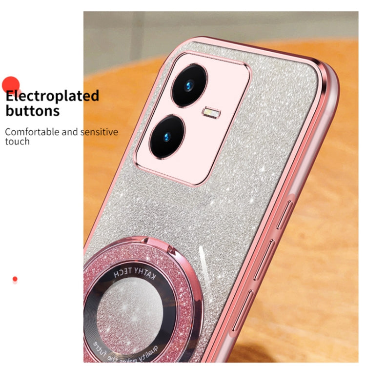 For vivo Y22 / Y22s Plated Gradient Glitter Round Holder TPU Phone Case