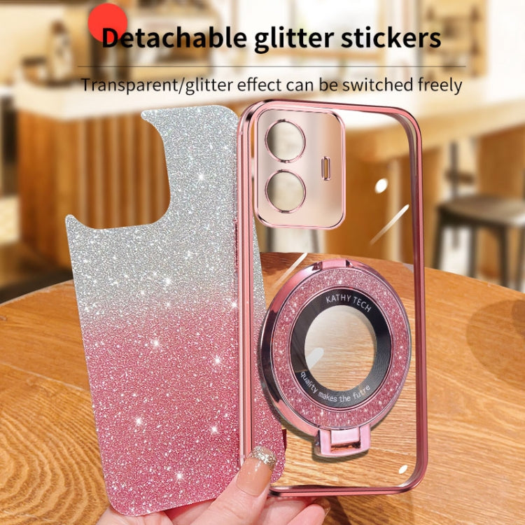 For vivo Y77e Plated Gradient Glitter Round Holder TPU Phone Case