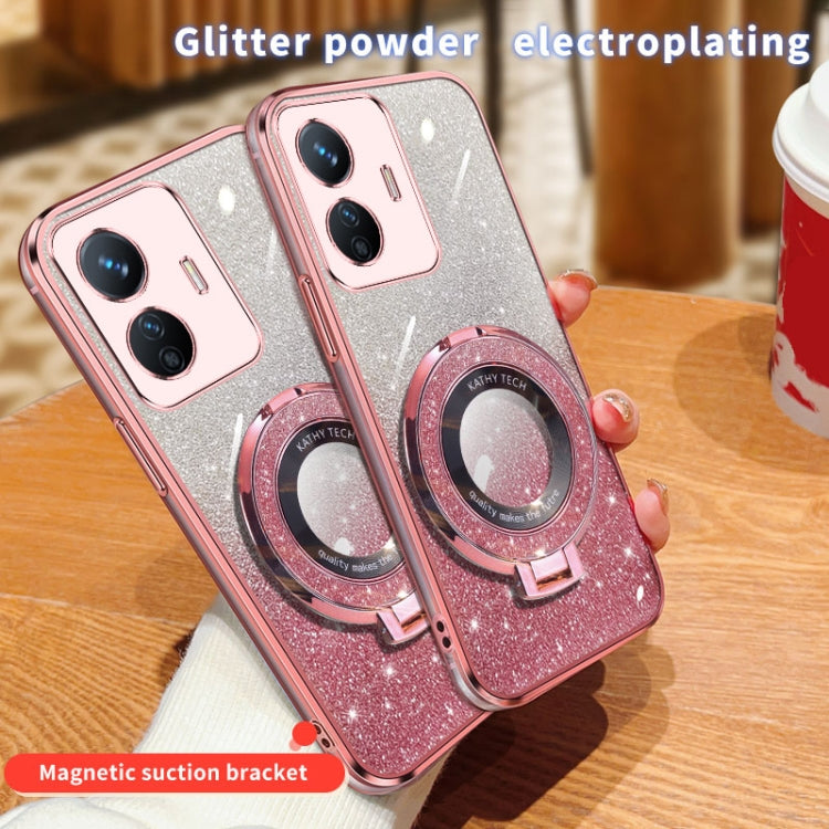 For vivo Y77e Plated Gradient Glitter Round Holder TPU Phone Case