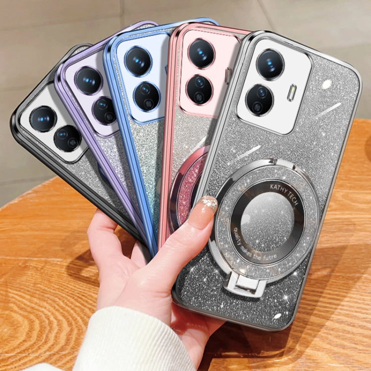For vivo Y77e Plated Gradient Glitter Round Holder TPU Phone Case
