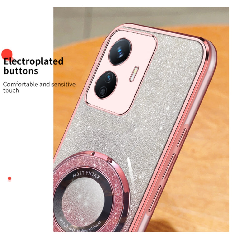 For vivo Y77e Plated Gradient Glitter Round Holder TPU Phone Case