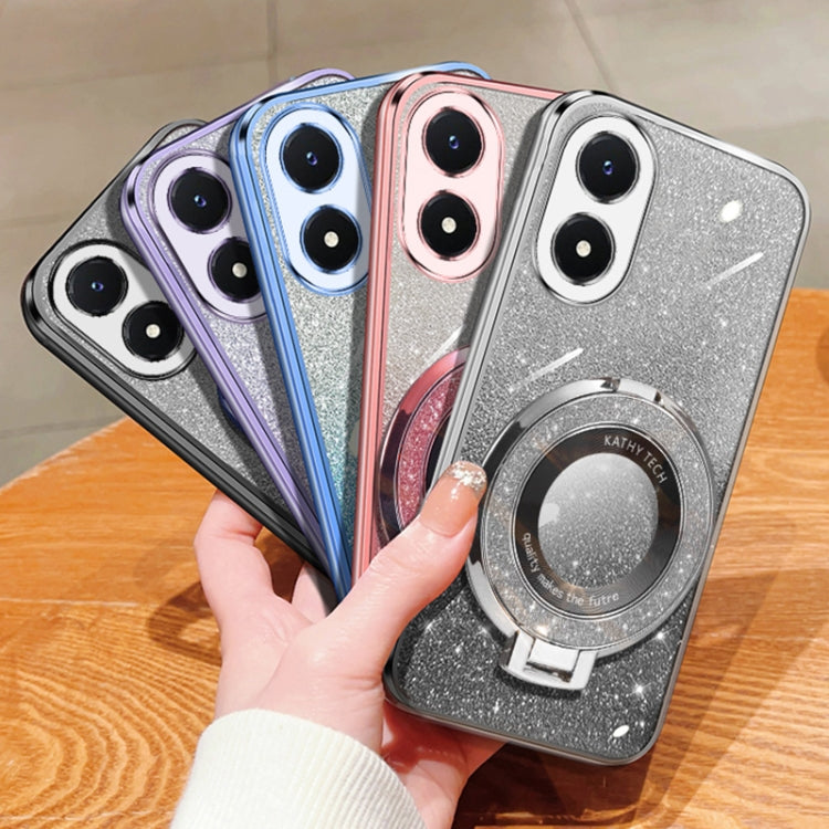 For vivo Y02s Plated Gradient Glitter Round Holder TPU Phone Case