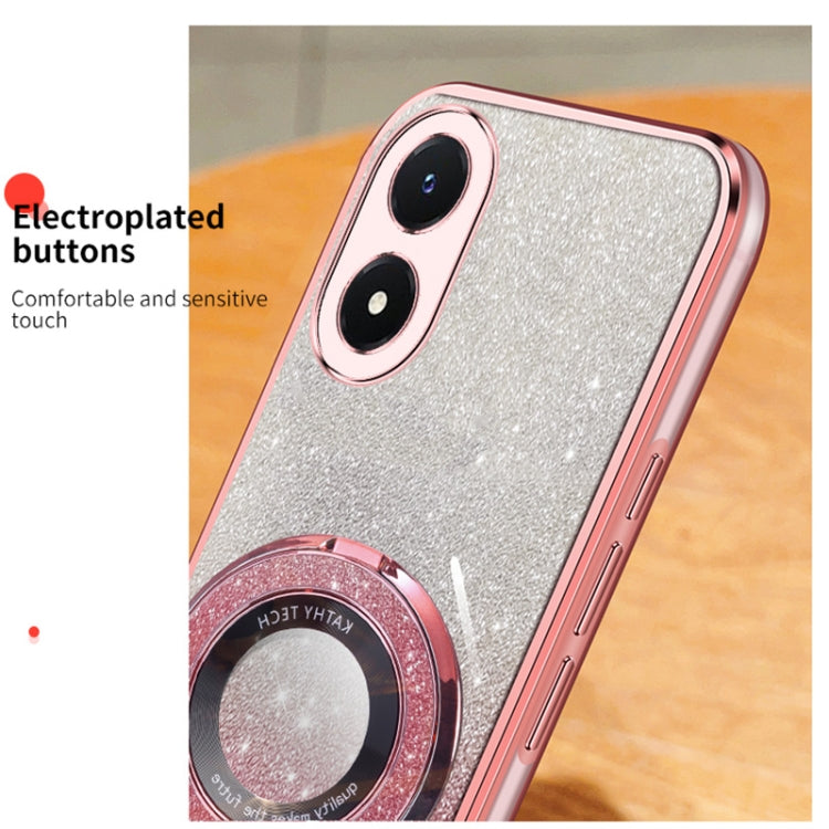 For vivo Y02s Plated Gradient Glitter Round Holder TPU Phone Case