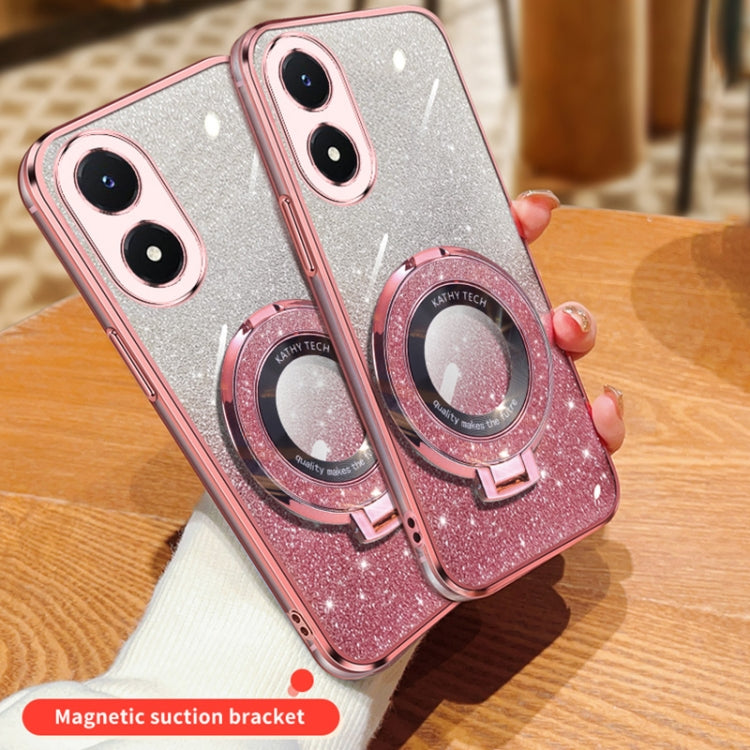 For vivo Y02s Plated Gradient Glitter Round Holder TPU Phone Case