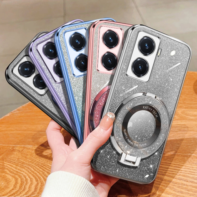 For vivo Y77 5G Plated Gradient Glitter Round Holder TPU Phone Case