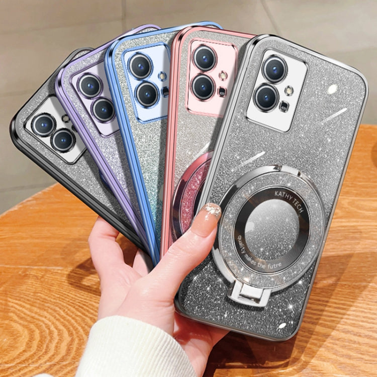 For vivo Y33s 5G / Y75 Plated Gradient Glitter Round Holder TPU Phone Case