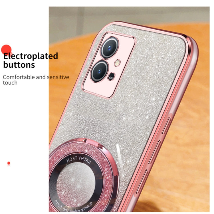 For vivo Y33s 5G / Y75 Plated Gradient Glitter Round Holder TPU Phone Case