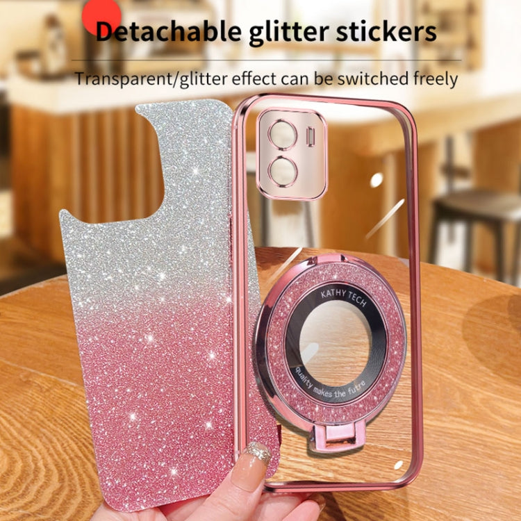 For vivo Y10 / Y15s 2021 Plated Gradient Glitter Round Holder TPU Phone Case