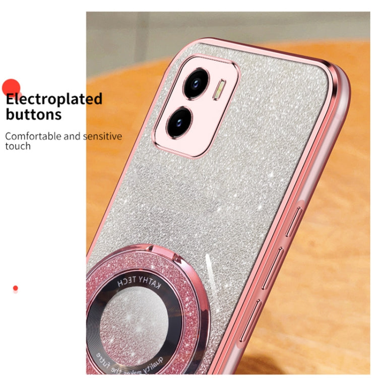 For vivo Y10 / Y15s 2021 Plated Gradient Glitter Round Holder TPU Phone Case